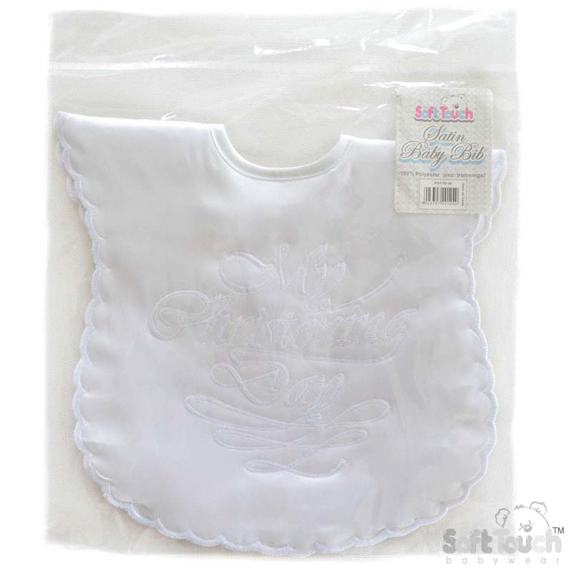 White Large Emb Satin Bibs No. P5176-W