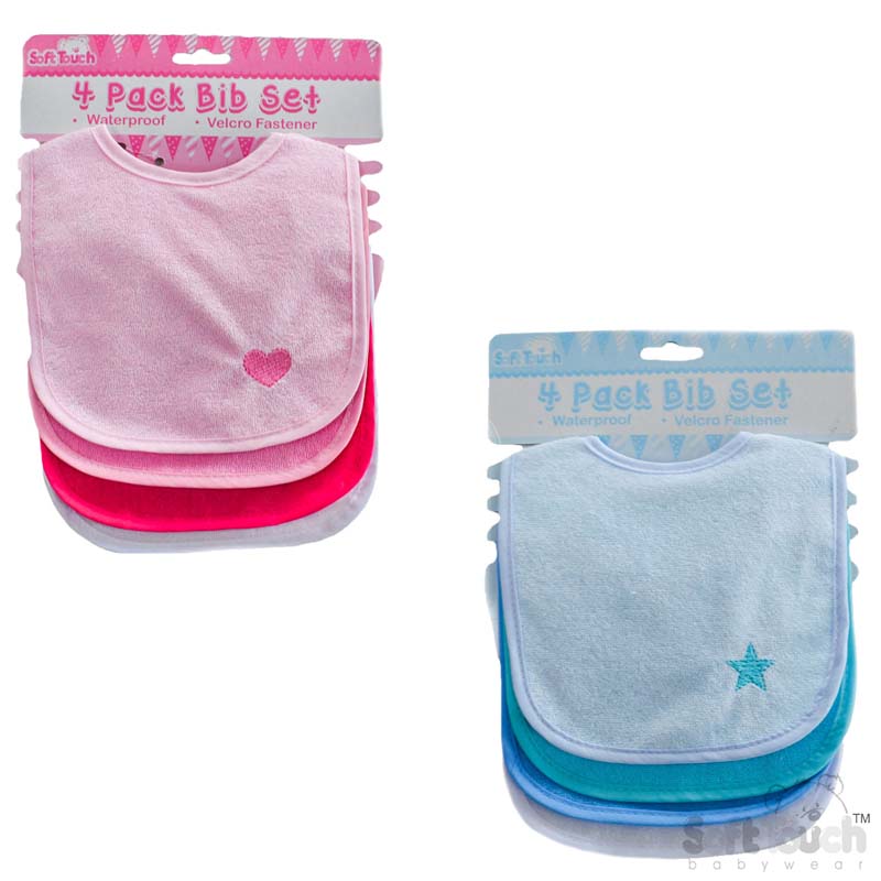 4 Pack Plain Bibs W/Emb & PEVA Back No. P5192