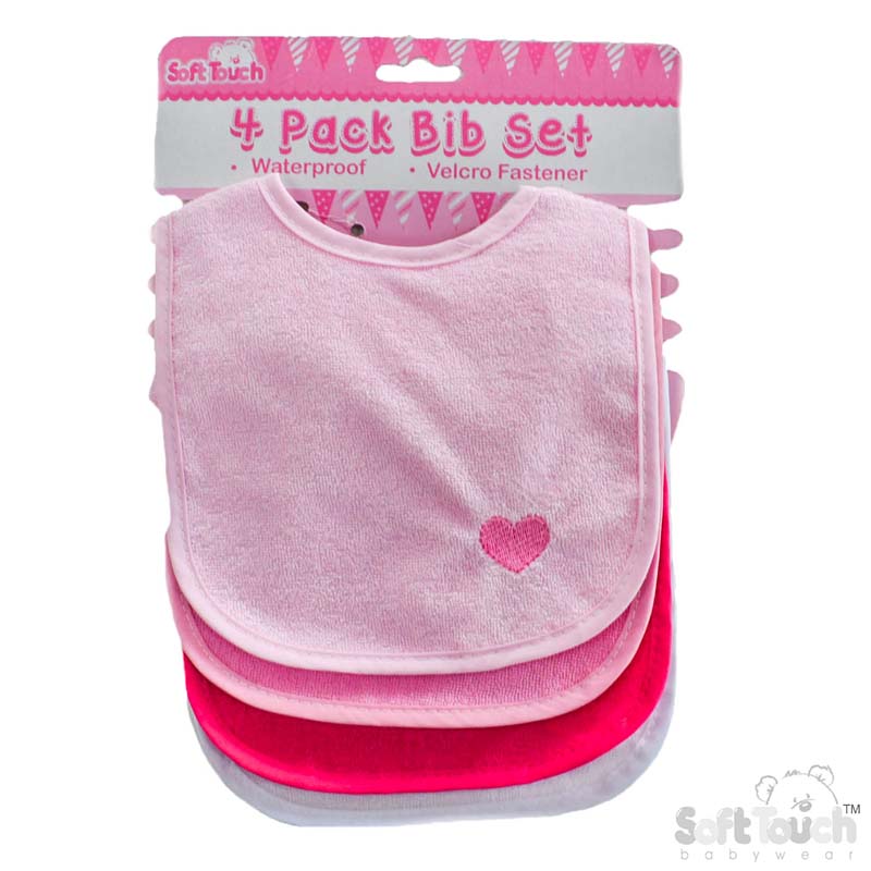 4 Pack Plain Bibs W/Emb & PEVA Back No. P5192