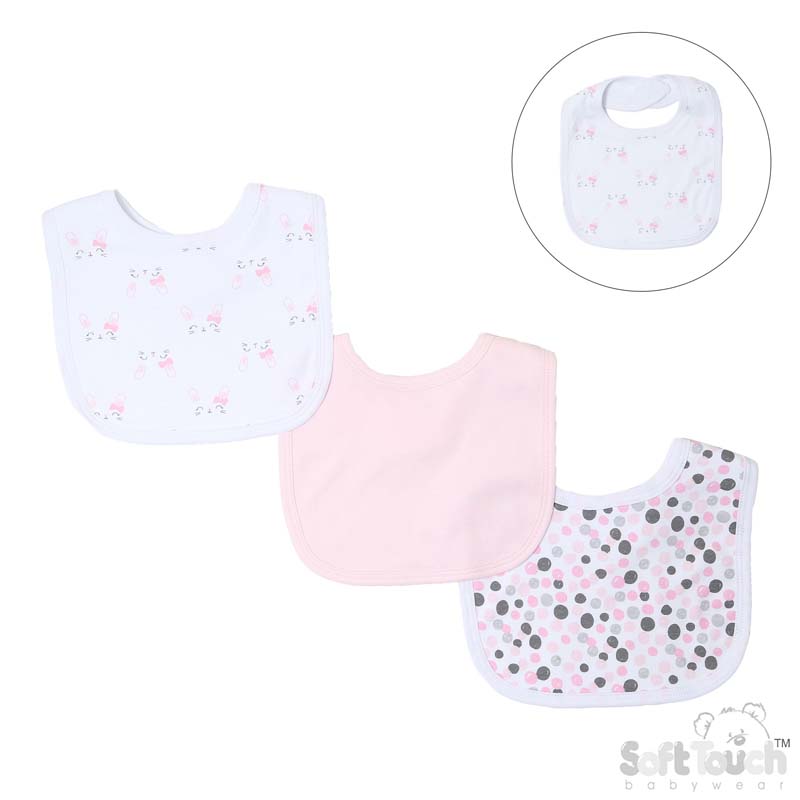 Girls 3 Pack Velcro Bibs : Bunny No. P5195
