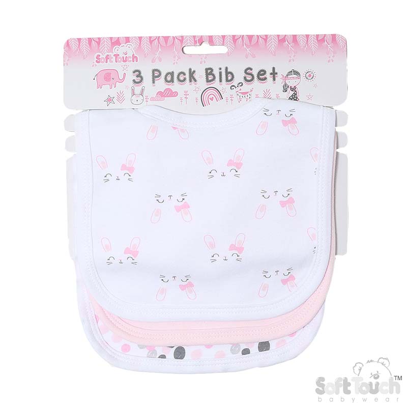 Girls 3 Pack Velcro Bibs : Bunny No. P5195