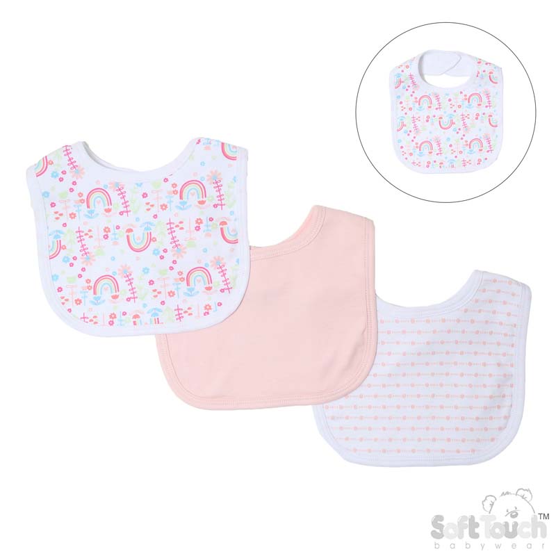 Girls 3 Pack Velcro Bibs : Rainbow No. P5196