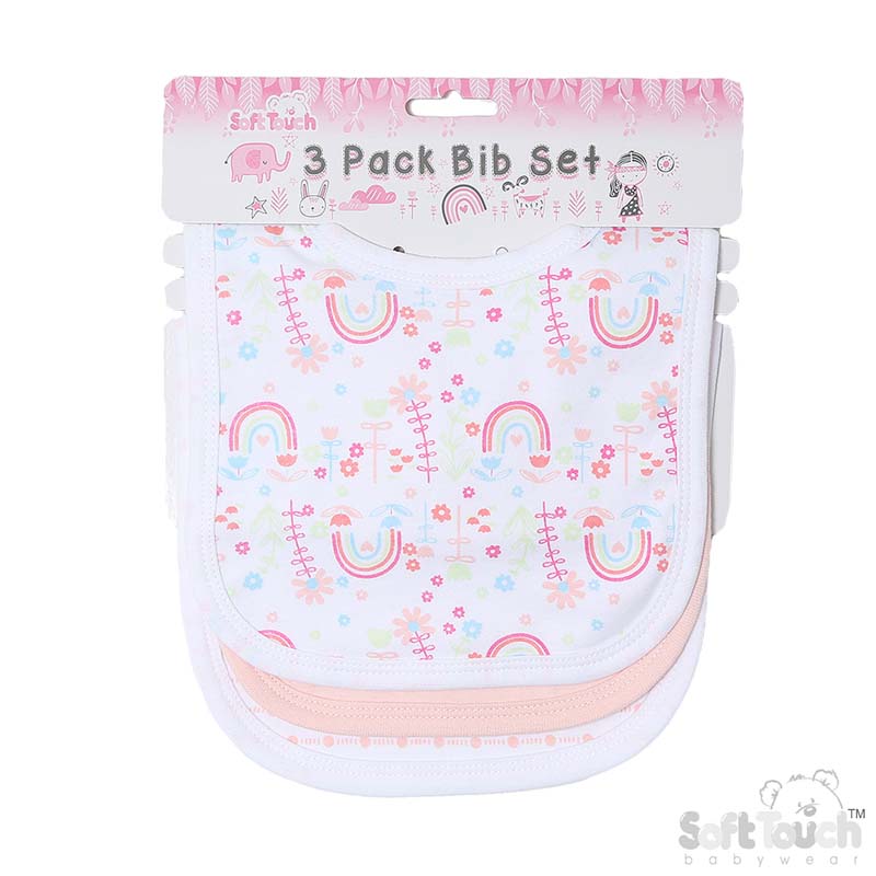 Girls 3 Pack Velcro Bibs : Rainbow No. P5196