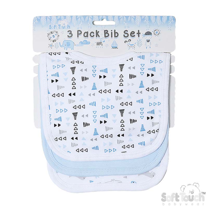 Boys 3 Pack Velcro Bibs : Dino No. P5197