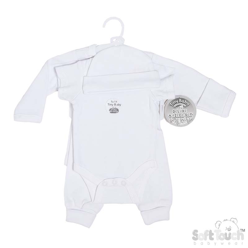 White Tiny Baby 4 Piece Garment Set No. PR10-W