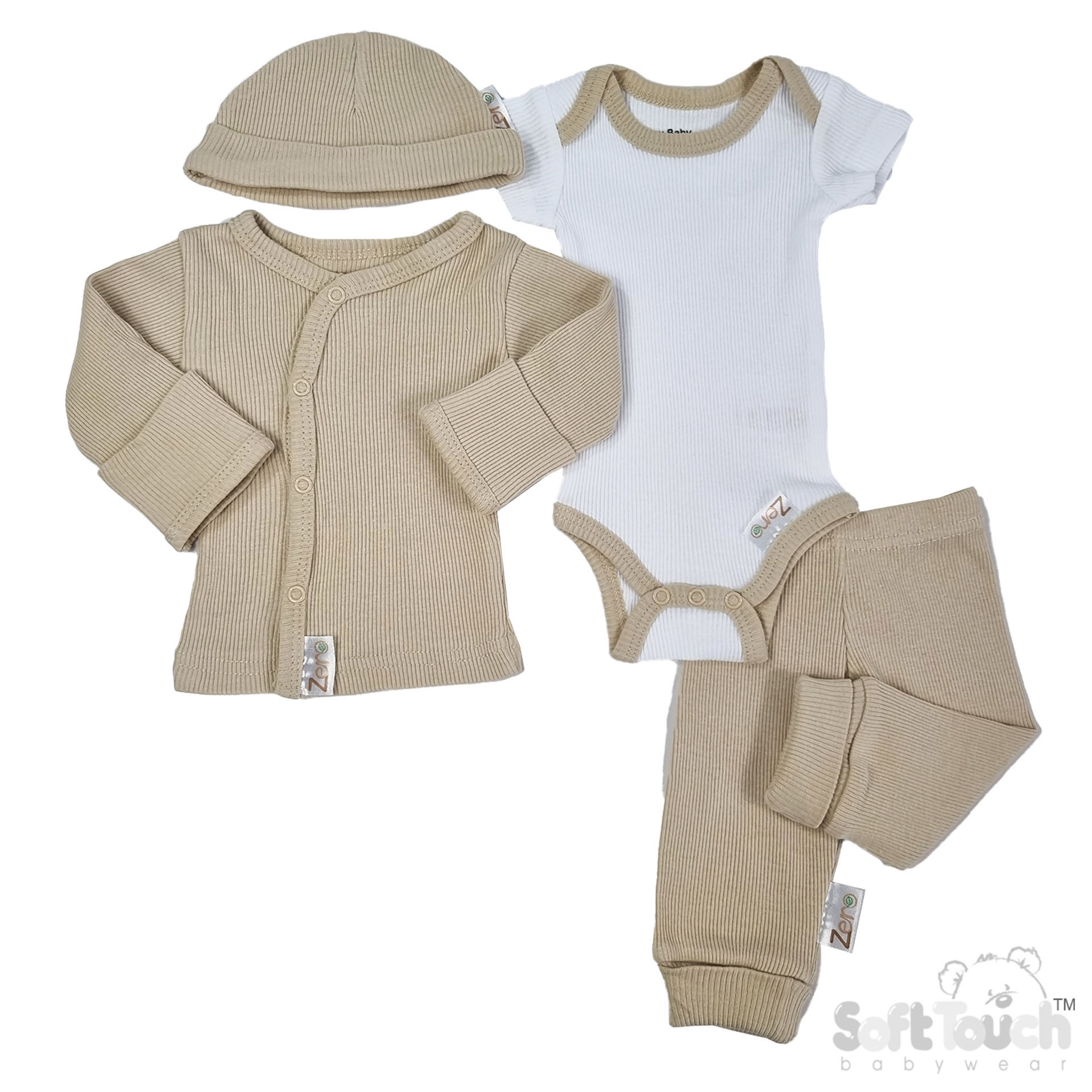 Biscuit Tiny Baby 4 Piece Ribbed Garment Set No. PR12-BI