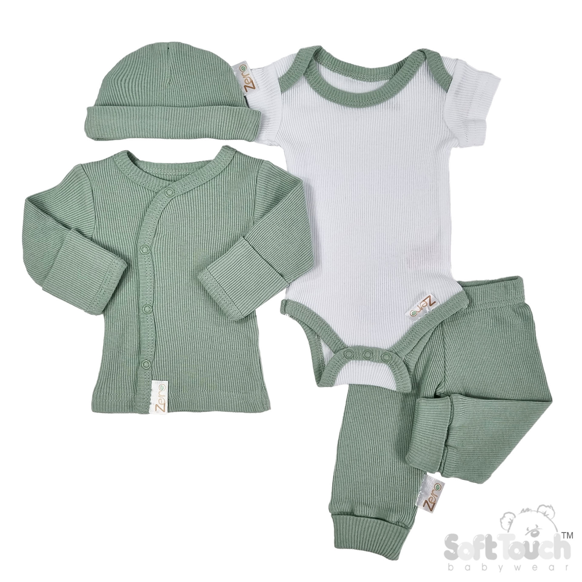 Sage Green Tiny Baby 4 Piece Ribbed Garment Set No. PR12-SG