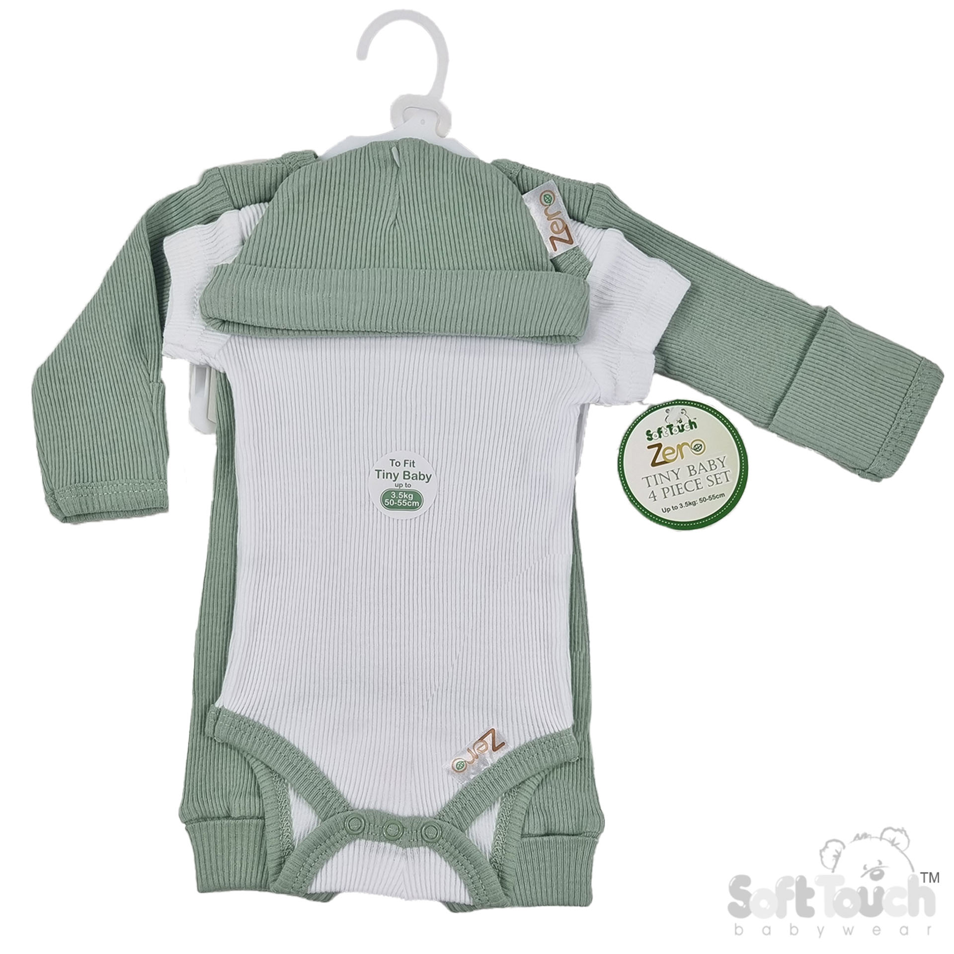 Sage Green Tiny Baby 4 Piece Ribbed Garment Set No. PR12-SG