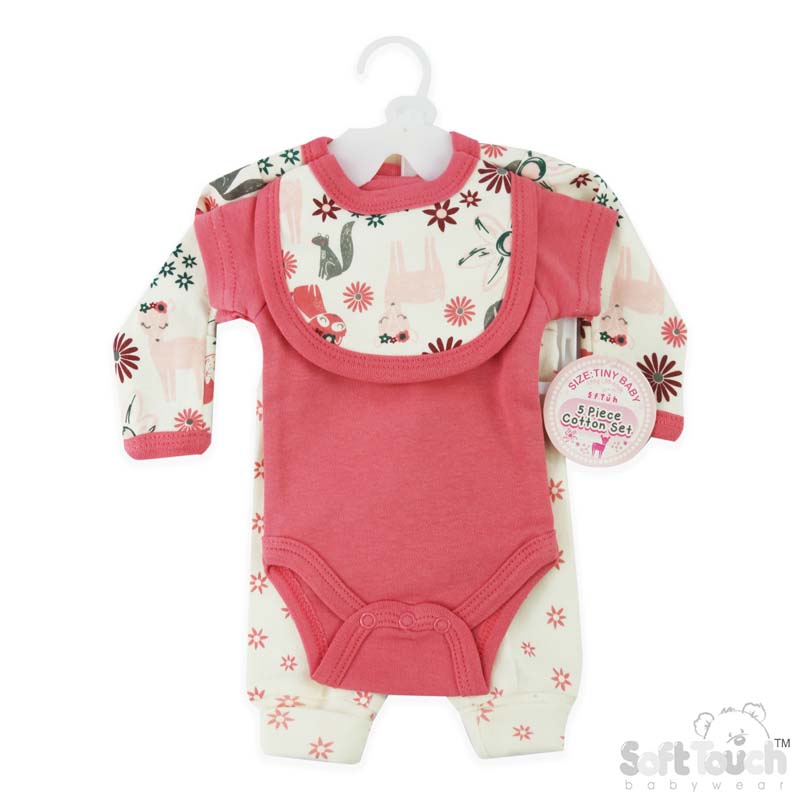Tiny Baby Girls 5 Piece Garment Set: PR22 (Forest)