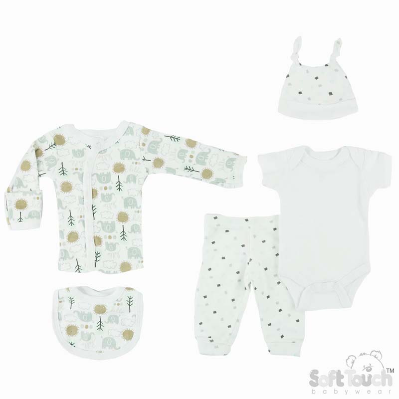 Tiny Baby Boys 5 Piece Garment Set: PR25 (Elephant)