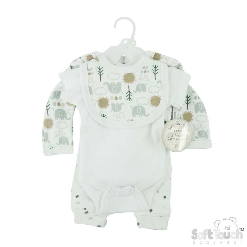 Tiny Baby Boys 5 Piece Garment Set: PR25 (Elephant)