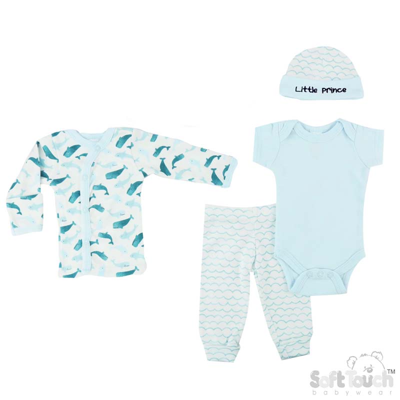 Tiny Baby Boys 4 Piece Garment Set: PR26 (Whale)