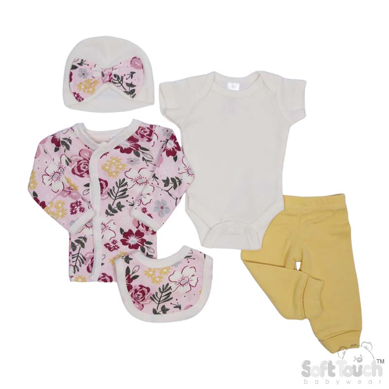 Tiny Baby Girls 5 Piece Garment Set: PR28 (Floral)