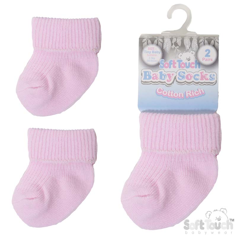 2 Pr Set Pink Ribbed Tiny Baby Socks No. PRS05-P