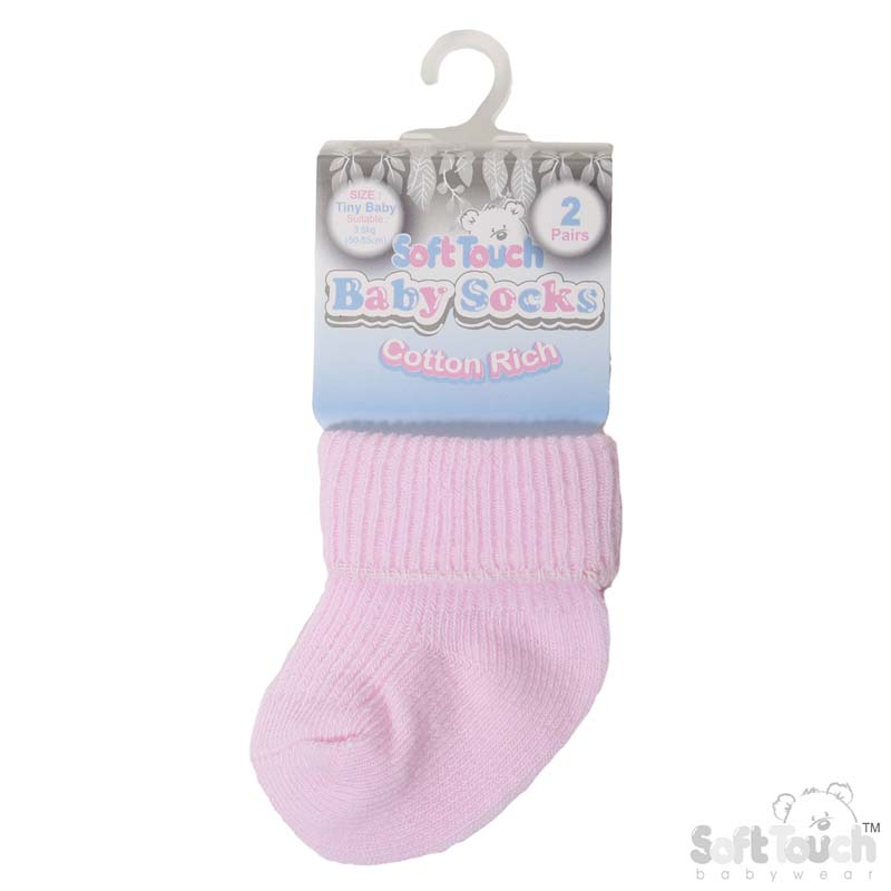 2 Pr Set Pink Ribbed Tiny Baby Socks No. PRS05-P