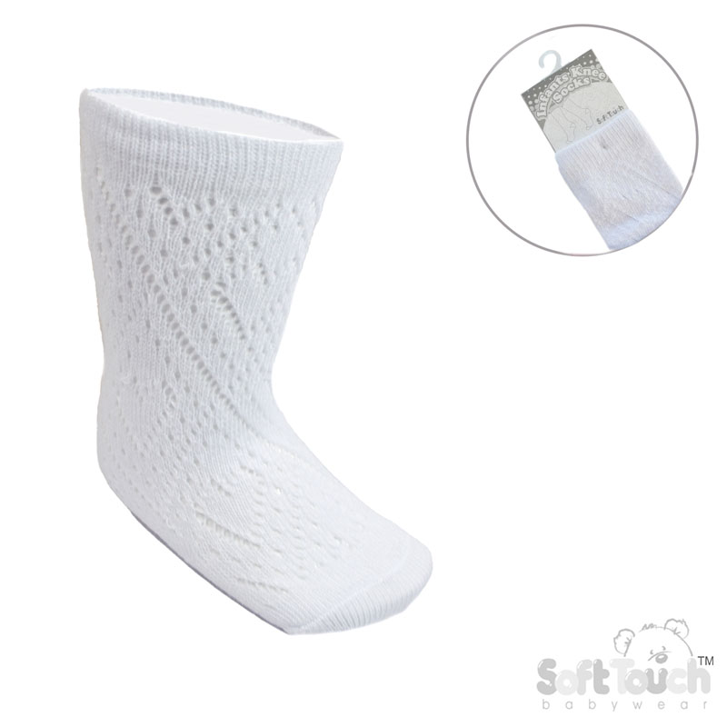 White Knee Length Plain Pelerine Socks No. PS02-W