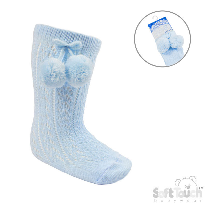 Blue Knee Pelerine Socks W/Pom Pom No. PS04-B