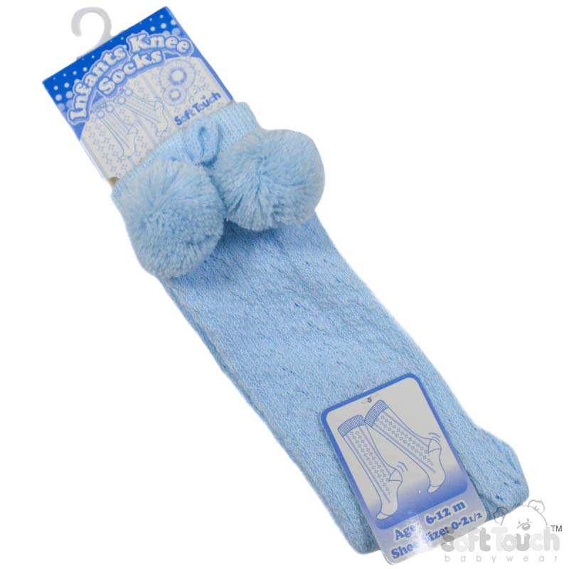 Blue Knee Pelerine Socks W/Pom Pom No. PS04-B