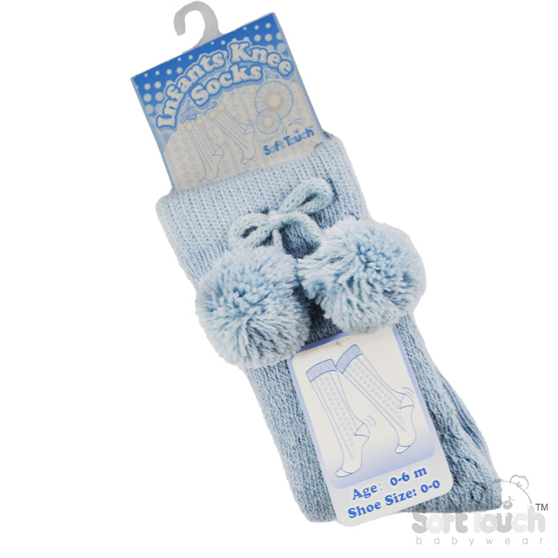 Dusty Blue Knee Pelerine Socks W/Pom Pom No. PS04-DB