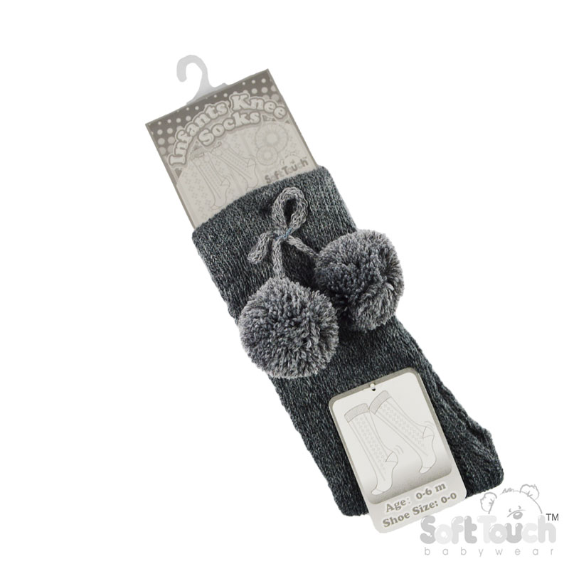 Grey Knee Pelerine Socks W/Pom Pom No. PS04-G
