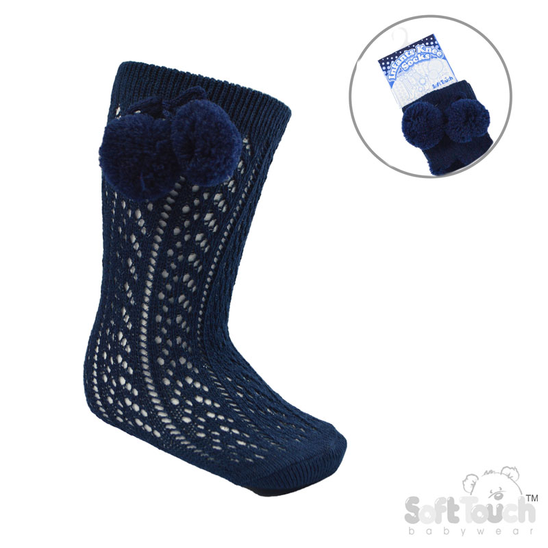Navy Knee Pelerine Socks W/Pom Pom No. PS04-N