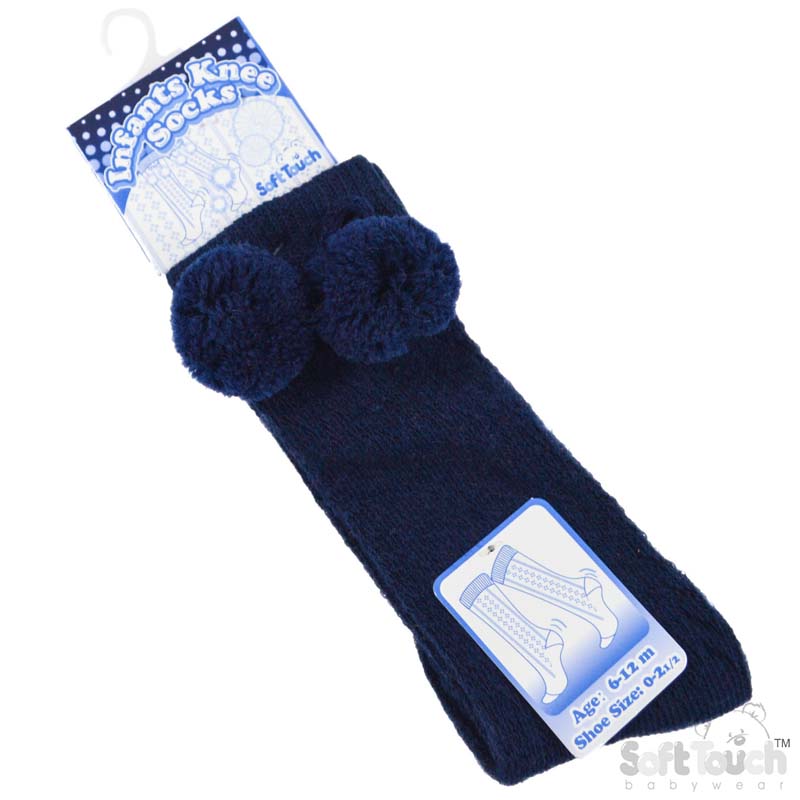 Navy Knee Pelerine Socks W/Pom Pom No. PS04-N