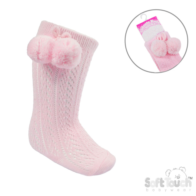 Pink Knee Pelerine Socks W/Pom Pom No. PS04-P