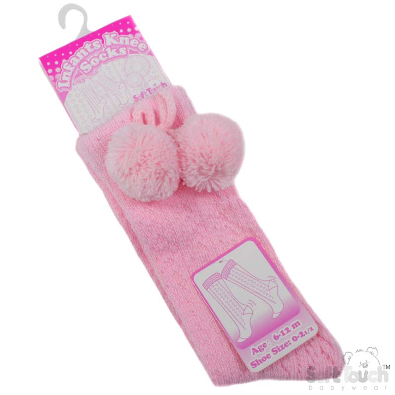 Pink Knee Pelerine Socks W/Pom Pom No. PS04-P