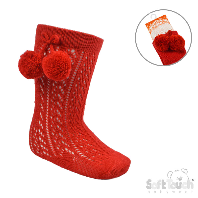 Red Knee Pelerine Socks W/Pom Pom No. PS04-R