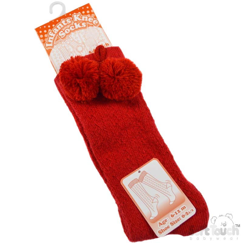 Red Knee Pelerine Socks W/Pom Pom No. PS04-R