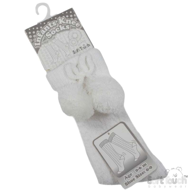 White Knee Pelerine Socks W/Pom Pom No. PS04-W