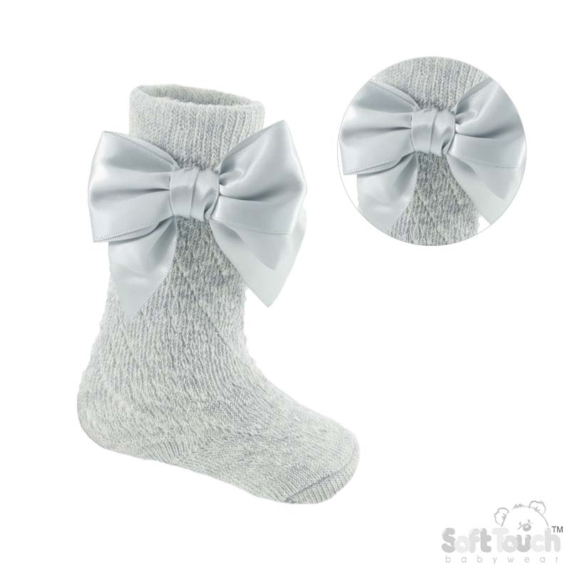 Grey Knee Pelerine Socks W/Bow No. PS06-G