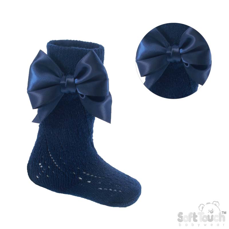 Navy Knee Pelerine Socks W/Bow No. PS06-N
