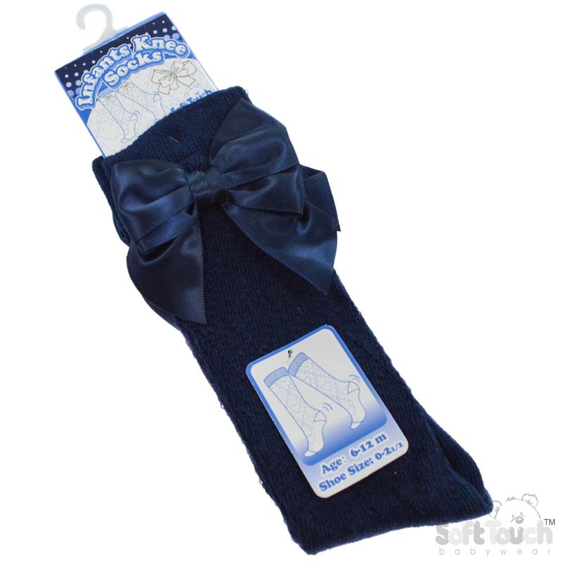Navy Knee Pelerine Socks W/Bow No. PS06-N