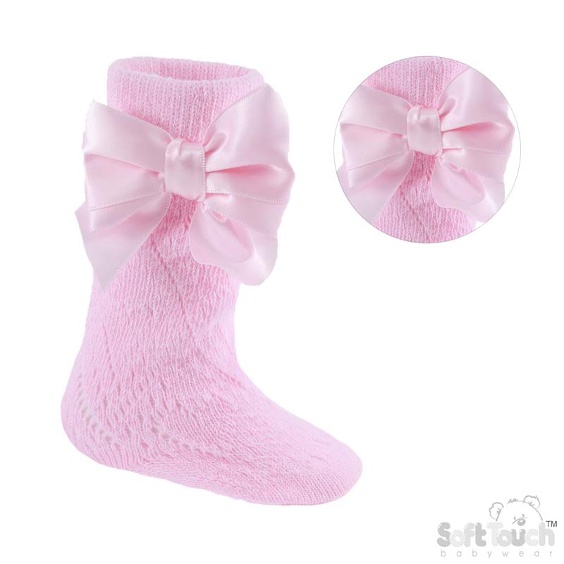 Pink Knee Pelerine Socks W/Bow No.PS06-P
