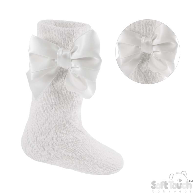 White Knee Pelerine Socks W/Bow No. PS06-W