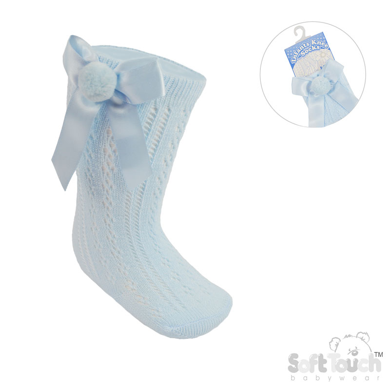 Blue Pelereine Socks W/Bow & Pom Pom No. PS08-B