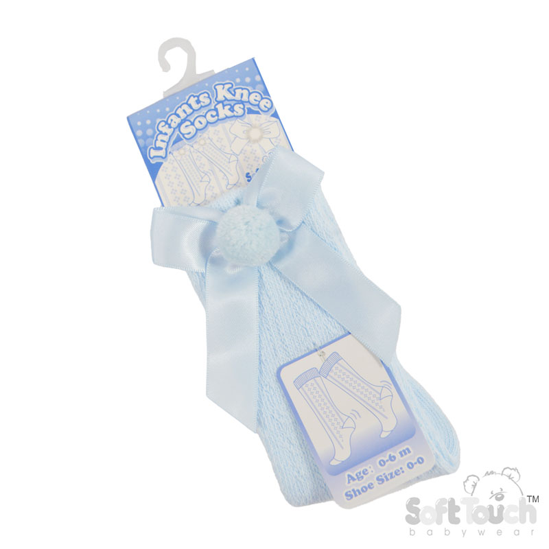 Blue Pelereine Socks W/Bow & Pom Pom No. PS08-B