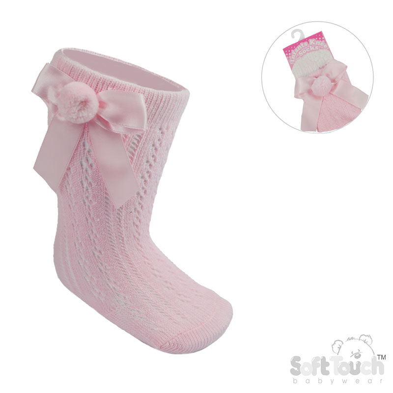 Pink Pelerine Socks W/Bow & Pom Pom No. PS08-P