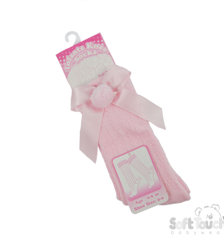 Pink Pelerine Socks W/Bow & Pom Pom No. PS08-P