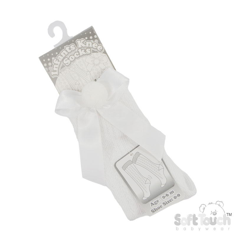 White Pelereine Socks W/Bow & Pom Pom No. PS08-W