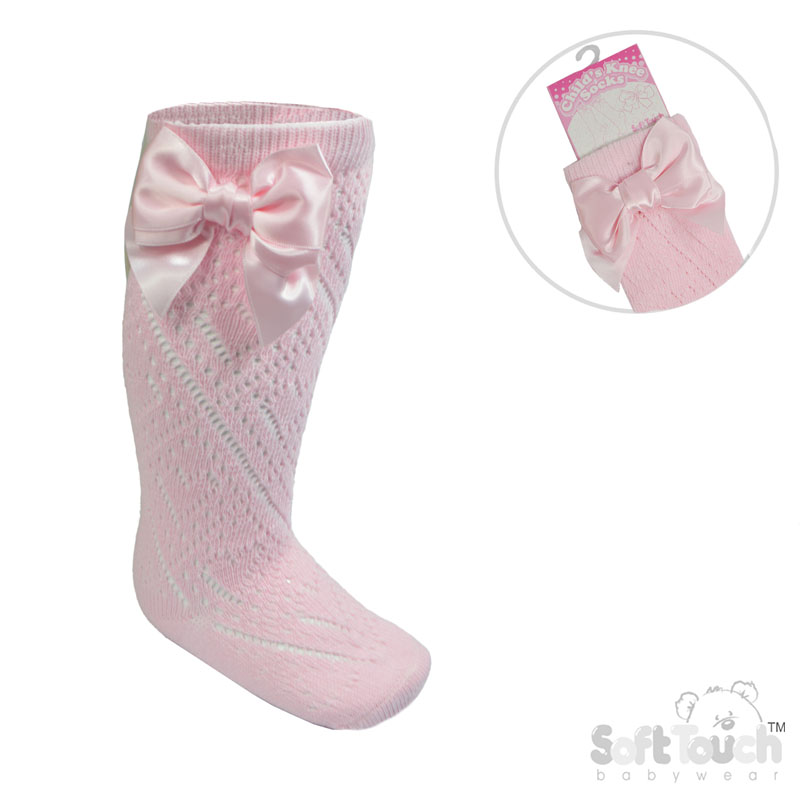 Pink Childs Knee Pelerine Socks W/Bow No. PS16-P