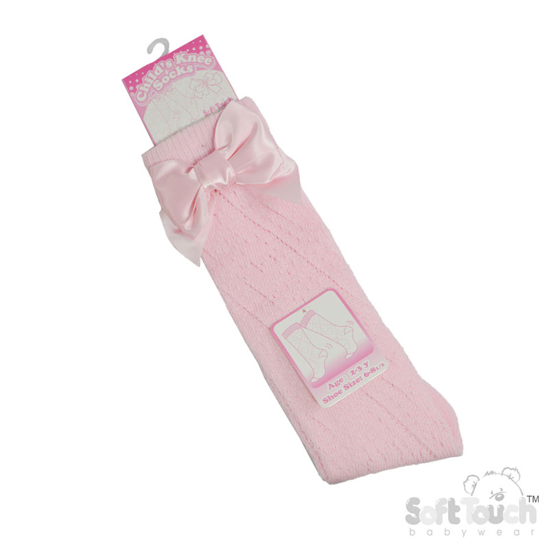 Pink Childs Knee Pelerine Socks W/Bow No. PS16-P