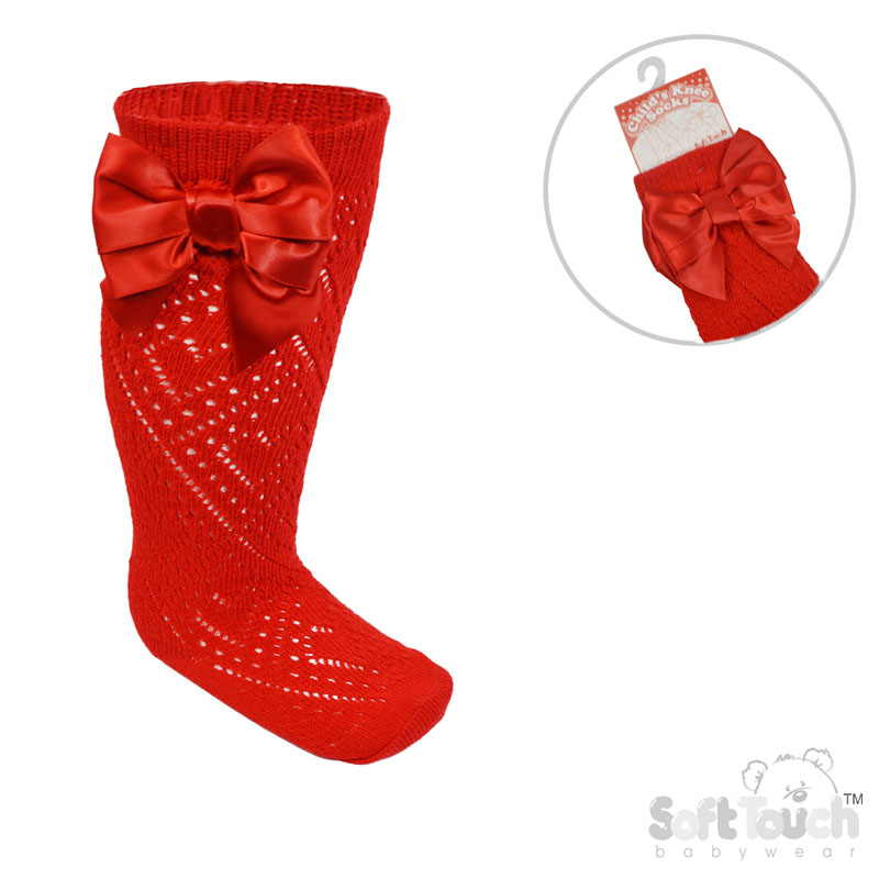 Red Childs Knee Pelerine Socks W/Bow No. PS16-R