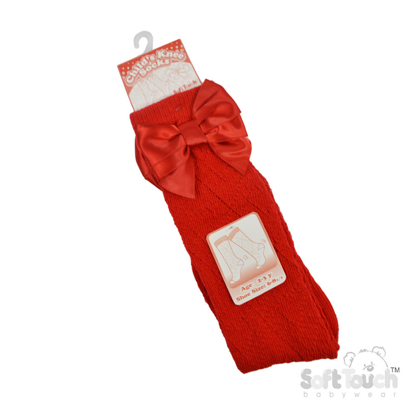 Red Childs Knee Pelerine Socks W/Bow No. PS16-R