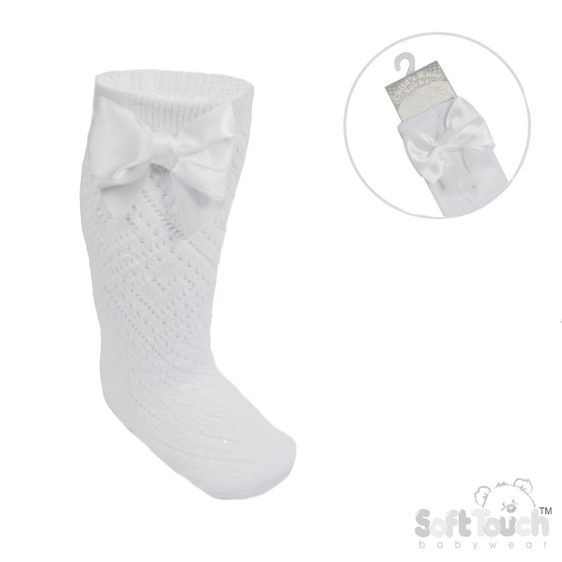 White Childs Knee Pelerine Socks W/Bow No. PS16-W