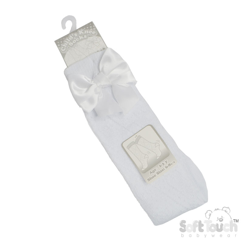 White Childs Knee Pelerine Socks W/Bow No. PS16-W