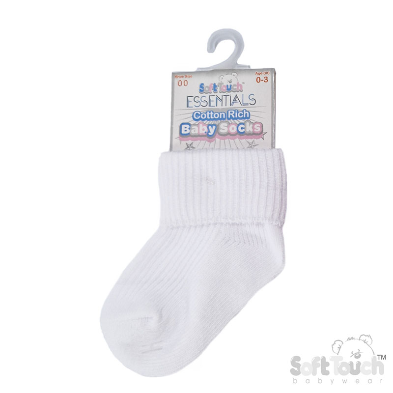White 0-3m Plain TOT Socks S02-W-03