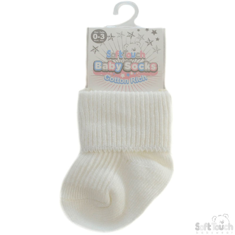 Cream 0-3m Plain TOT Socks S06-C-03