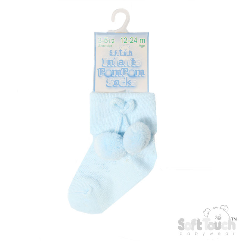 Blue Ankle Pom Pom Socks No.S10-B-12-24m